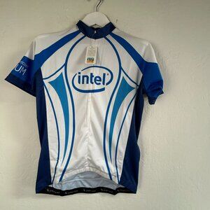 Sport King Women's Shor Sleeve Activewear Cycling Shirt White/Blue Medium NWT